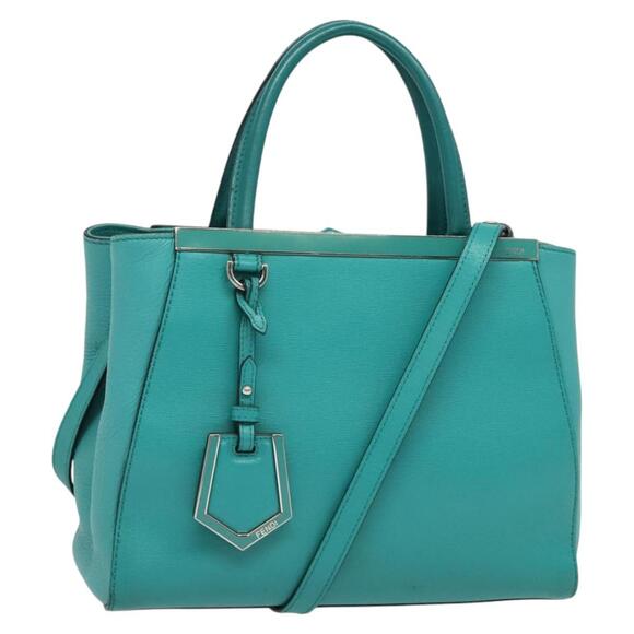 FENDI Petite To Jules Hand Bag Leather Silver Emerald Green - Picture 1 of 13